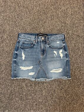 Express Distressed Blue Denim Mini Skirt 00